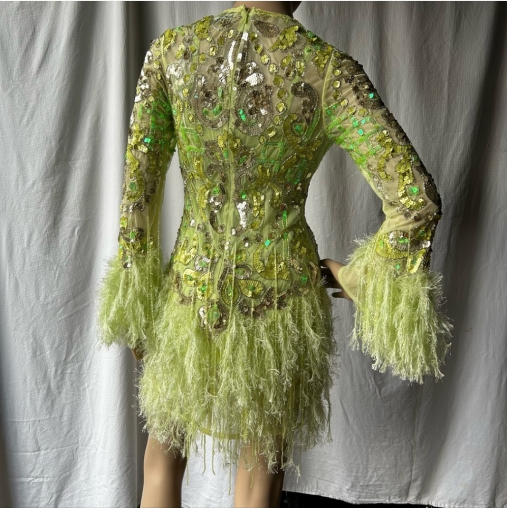 ASOS EDITION embellished sequin and fringe mini dress with faux feather hem - Picture 4 of 12